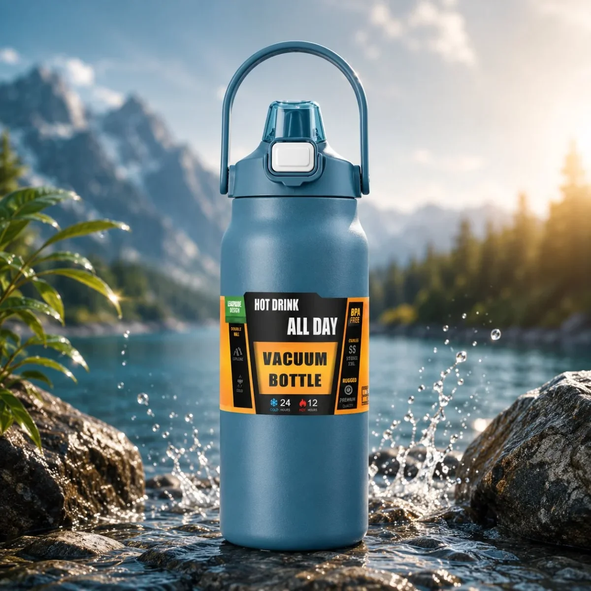 Thermosflasche mit Strohhalm | Edelstahl | Isoliert für Büro, Sport & Reisen | ThermoFlow - Billede 7